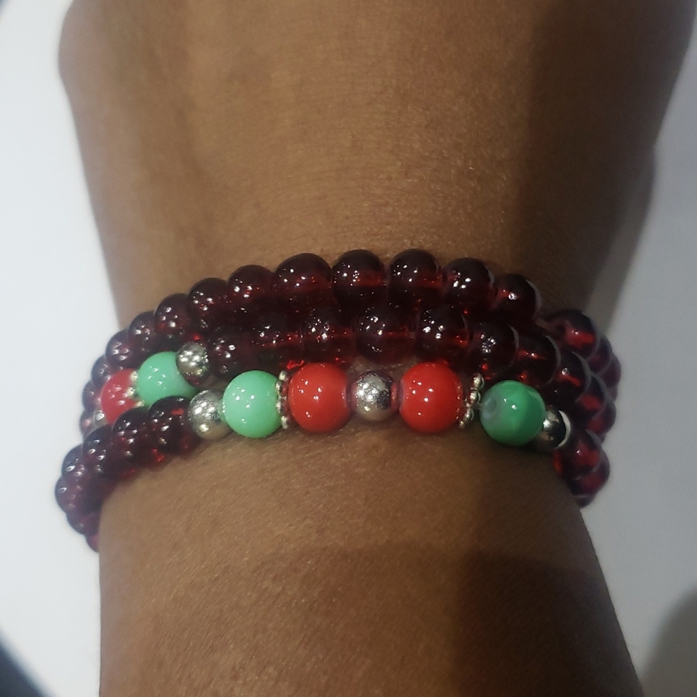Necklace/Bracelet 2 in 1 Feng Shui Wealth Natural Garnet Beads Amazonite